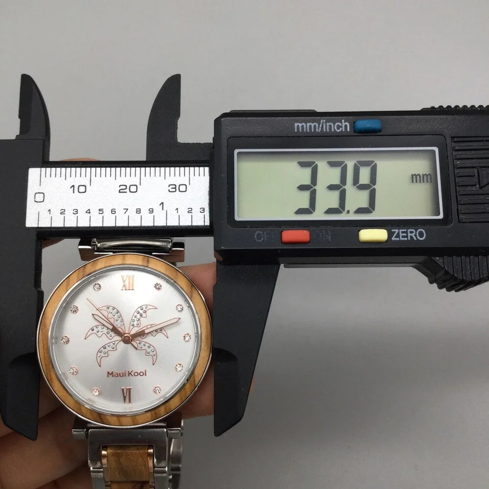Maui Kool Paia Womens Watch 34mm Two Tone Wood Palm Tree New Battery 6.5